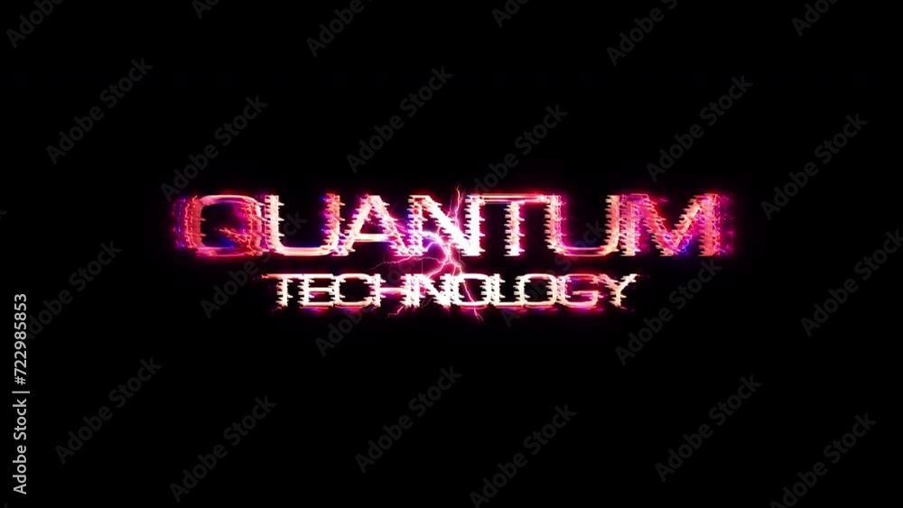 Poster quantum technology glow pink neon abstract lightning text animation on black abstract background