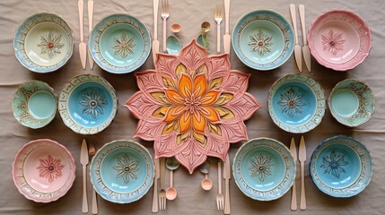 ceramics with floral motifs - obrazy, fototapety, plakaty