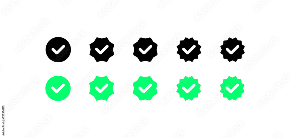 Poster verification check mark icon set. silhouette and flat style. vector icons