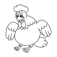 Funny chicken cartoon for coloring book.