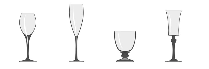 Set of vector glasses of different shapes illustration.