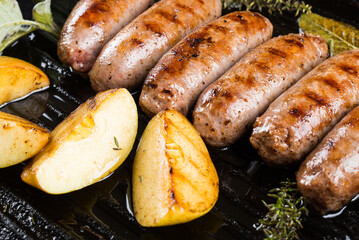 meat and sausages, raw, cooking and cooked