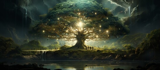 Magical tree grows in its roots in nature
