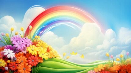 Fototapeta na wymiar landscape with rainbow and clouds
