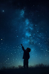Fototapeta na wymiar Little boy at night, stars