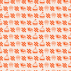 Seamless pattern with sketched burger, cheeseburger or hamburger. Background template for fast food.
