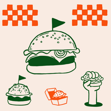 Hand drawn burger vector doodle. Hamburger sketch illustration for print, web and infographics.