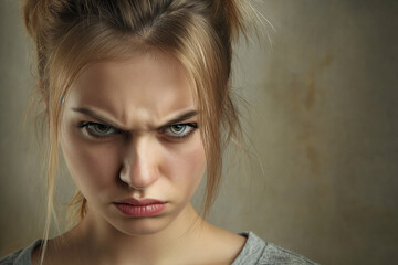 Naklejka premium Frustrated Young Woman with Intense Gaze