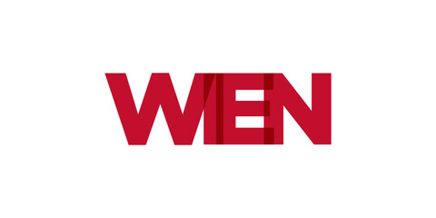 Vienna in the Austria emblem. The design features a geometric style, vector illustration with bold typography in a modern font. The graphic slogan lettering.