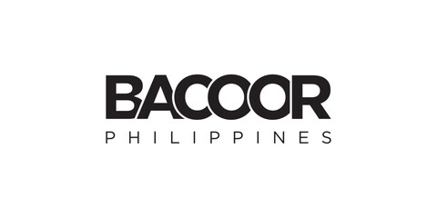 Bacoor in the Philippines emblem. The design features a geometric style, vector illustration with bold typography in a modern font. The graphic slogan lettering.