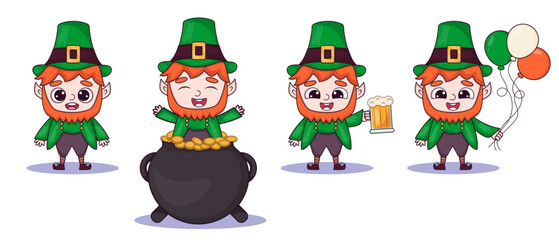 Saint Patric's day leprechaun cute character set