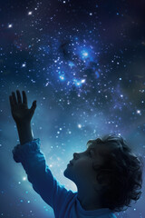 Little boy at night, stars