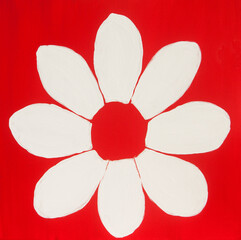 White flower on red background painting