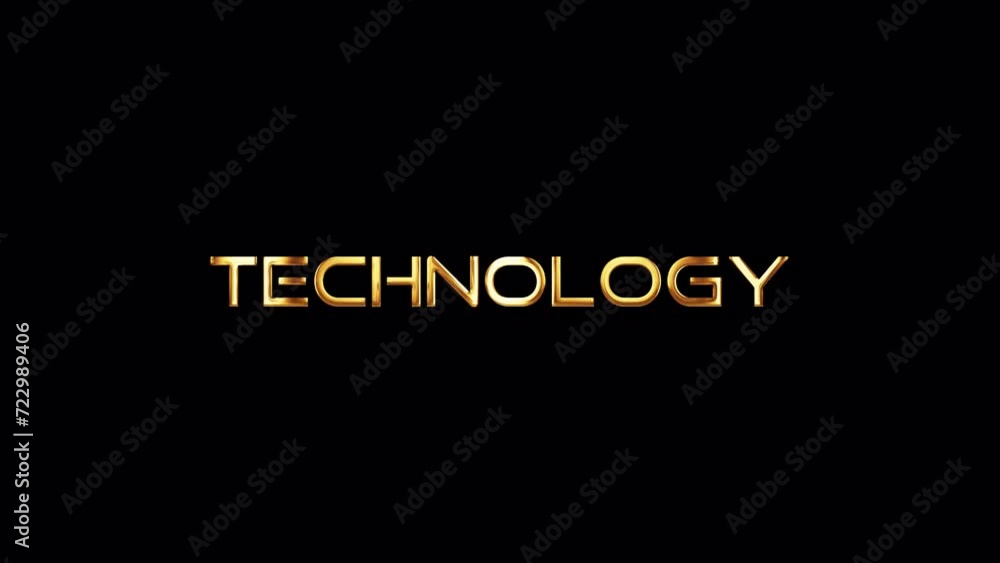 Poster loop of technology word text with golden shine effect on black abstract backgroun. isolated transpar