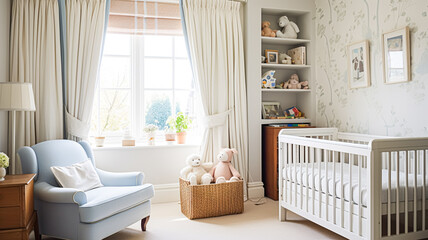 Baby room decor and interior design inspiration in the English countryside style cottage - obrazy, fototapety, plakaty