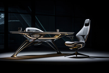 The future vision of the office in the near future. Luxury desk with executive chair.