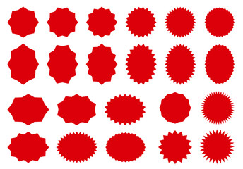 ギザギザ　フレーム  赤　シンプル　ベクター　スターバースト　セット