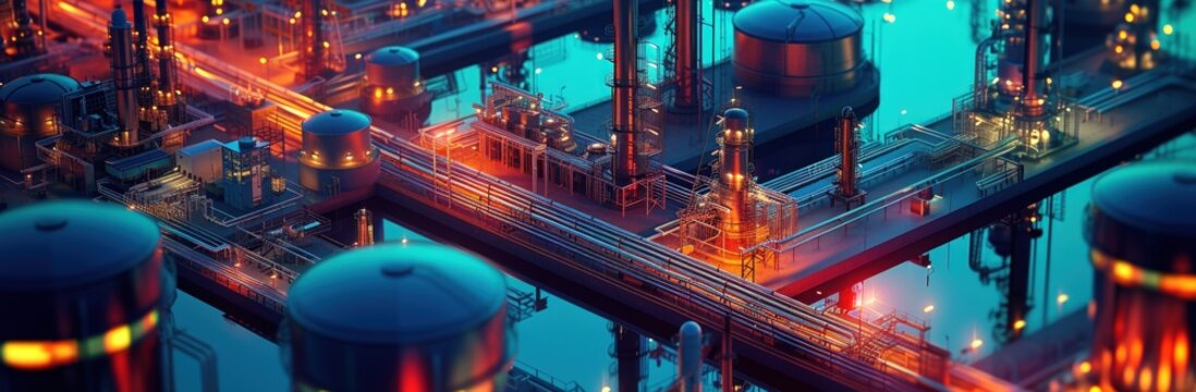 Aerial view Oil and gas power factory with storage tanks for petrochemical production. AI generated