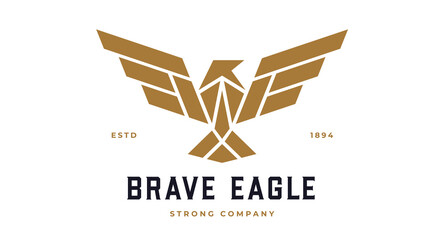 Bird Label, Sign, Logo Eagle, Raven, Phoenix brand. Logo gold bird, template company sign, wild fly heraldic icon. Graphic template emblem symbol, silhouette bird logotype. Vector Illustration