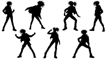 Stylish silhouettes of punk ladies