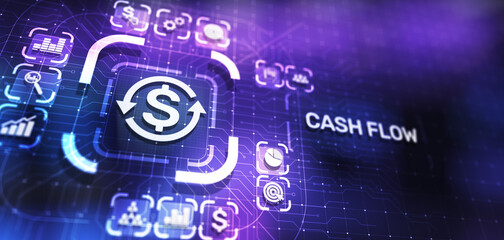 Cash flow button on virtual screen. Business Tehcnology concept.