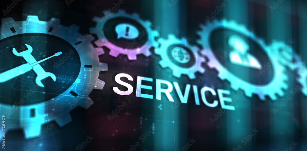 Poster service support customer help call center business technology button on virtual screen.