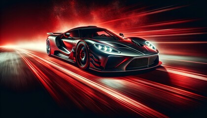 high-performance sports car on a dynamic red background, accentuating its speed and sleek design