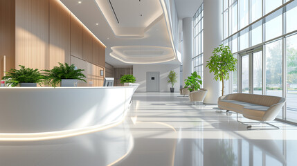 Luxury hospital front lobby registration counter