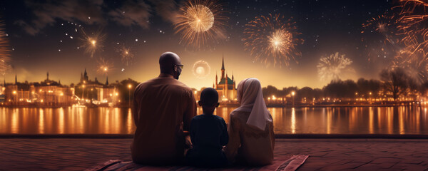 Celebrating Life's Joys - Family Fireworks Watching, Fictional character created by Generative AI.