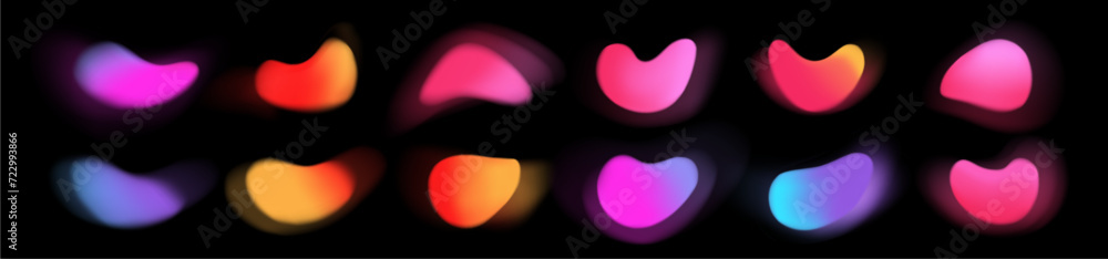 Poster set of blurred gradient texture and grainy shapes. modern minimalistic elements. gradation circles. 