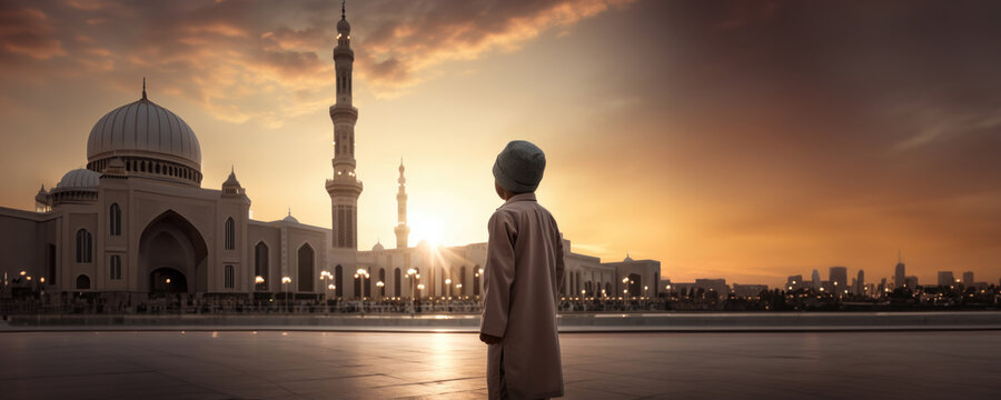The boy and the mosque, Fictional character created by Generative AI.