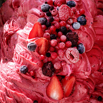 Mix berries, forest fruit ice-cream, top view