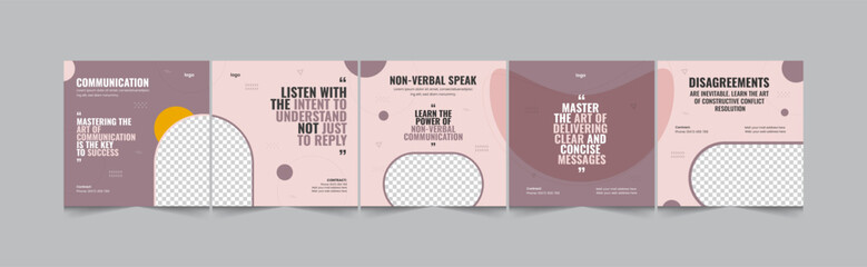 How to be skilled in communication, marketing, bargaining, social media carousel banner design for coach, eps vector illustration © thedesignsource