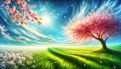 桜、桜吹雪、ソメイヨシノ  (AI生成イラスト)