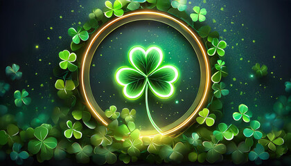 Vector realistic isolated neon sign of Clover frame logo for template decoration and invitation covering on the wall background. Concept of Happy St. Patrick's Day