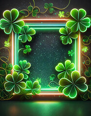 Vector realistic isolated neon sign of Clover frame logo for template decoration and invitation covering on the wall background. Concept of Happy St. Patrick's Day