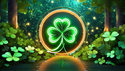 Vector realistic isolated neon sign of Clover frame logo for template decoration and invitation covering on the wall background. Concept of Happy St. Patrick's Day
