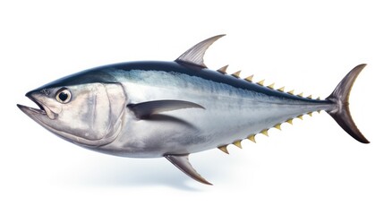 Bluefin tuna on a white background, fresh tuna caught by fishermen. Tuna fish contains very high amounts of folate, iron and vitamin B12 so it can prevent anemia.