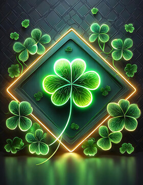 Vector realistic isolated neon sign of Clover frame logo for template decoration and invitation covering on the wall background. Concept of Happy St. Patrick's Day