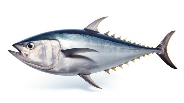 Bluefin tuna on a white background, fresh tuna caught by fishermen. Tuna fish contains very high amounts of folate, iron and vitamin B12 so it can prevent anemia.