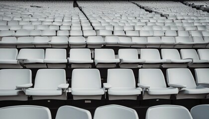 Seats of white tribune on sport stadium. empty outdoor arena
