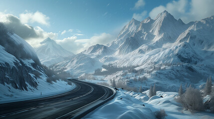 Mountain road in winter