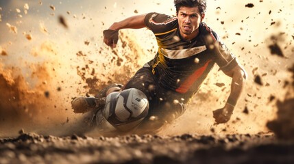 Vigor in Tackle: Freeze-frame the vigor of a sliding tackle, boots clashing and turf flying, encapsulating competition.