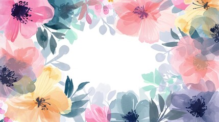 Delicate Watercolor Blossoms Frame. Watercolor spring blossoms forming an elegant border on white.