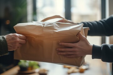 Paper Shopping or food delivery Bag exchange or deliver between two persons. 