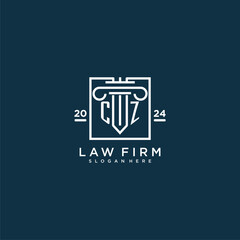 CZ initial monogram logo for lawfirm with pillar design in creative square - obrazy, fototapety, plakaty