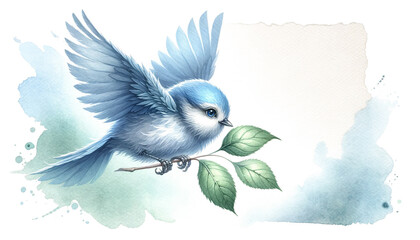 幸せの青い鳥、水彩（AI生成イラスト） - obrazy, fototapety, plakaty