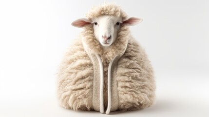 Animal rights concept a sheep in a wool bag on white background