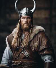 portrait of a viking warrior man, isolated white background 
 - obrazy, fototapety, plakaty