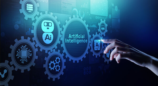 AI artificial intelligence Machine Deep learning Robotisation and automation concept on virtual screen.